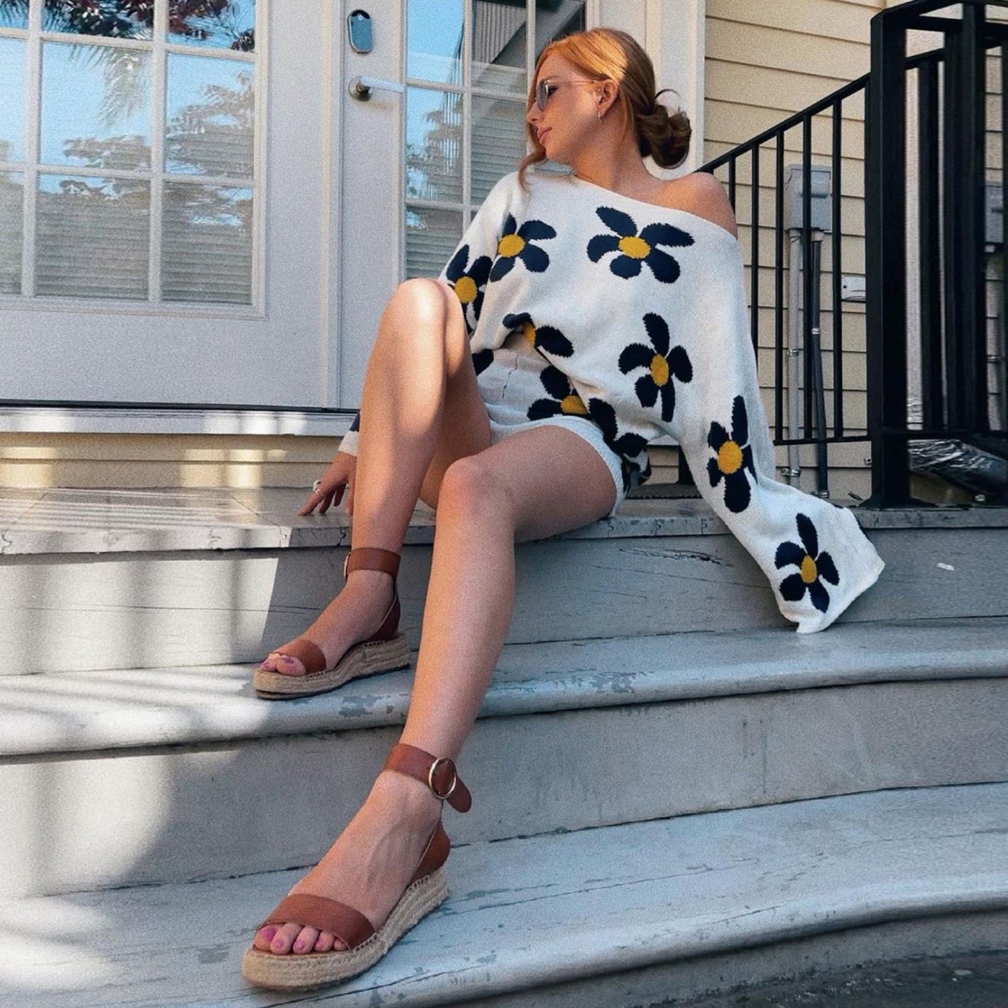 Women’s Floral Embroidered Woolen Suit – Sweater Top & Shorts