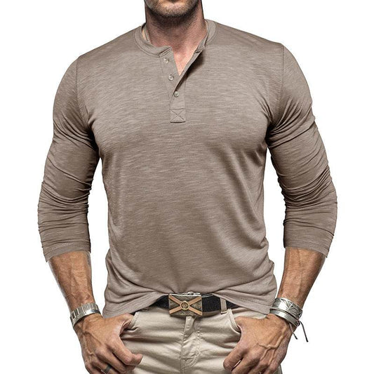 Men's Long-sleeved Henry Collar T-shirt - Holy Mango Store