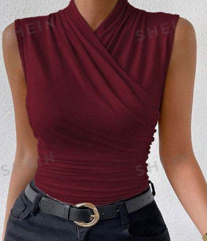 Women's Fashion Summer Solid Color Crisscross Pleated Sleeveless Tank Top - Holy Mango Store