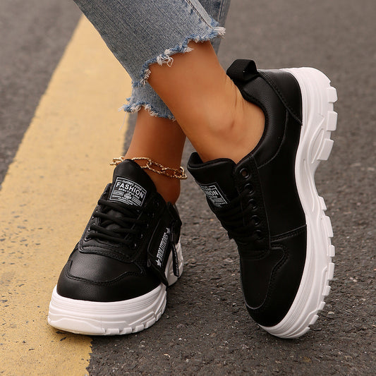 Stylish Women’s Sneakers – Lace-Up & Side Zipper | Trendy Thick-Soled Shoes