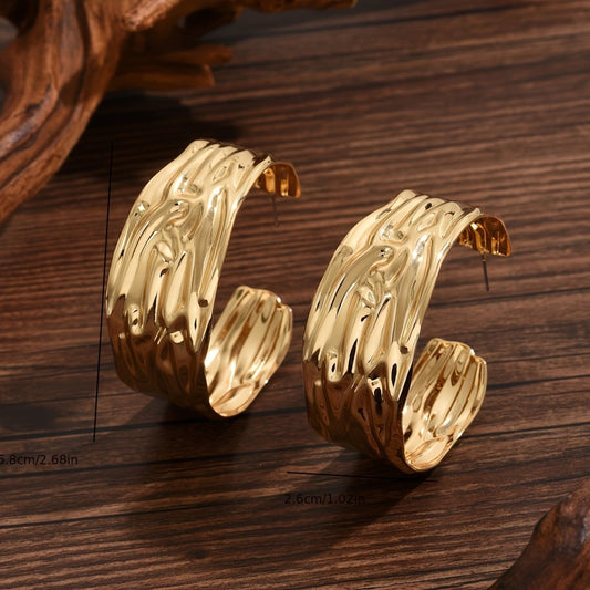 Bold Gold Hoop Earrings – Textured & Lightweight Glam