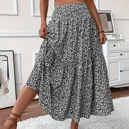 Boho Bloom Maxi Skirt – Floral A-Line With Elastic Waist