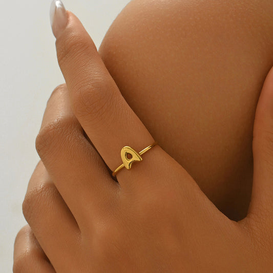 Alphabet Sphere Ring – 18K Gold‑Plated Stainless Steel