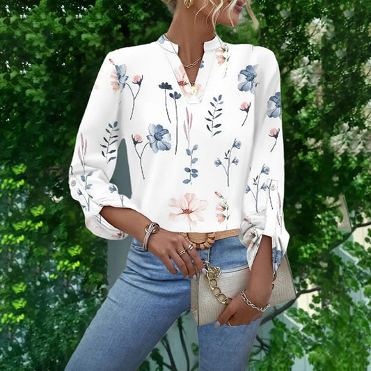 Women's 2025 Fashion V-Neck Tops Long Sleeve Business Casual Blouses Summer Tees Shirts