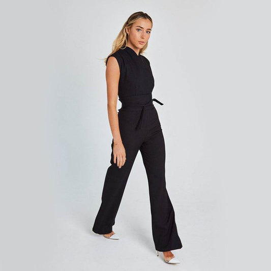 Fashion Elegant Long Sleeveless Jumpsuit Summer V-neck Casual Wide Leg Long Overalls Clothing For Women - Holy Mango Store