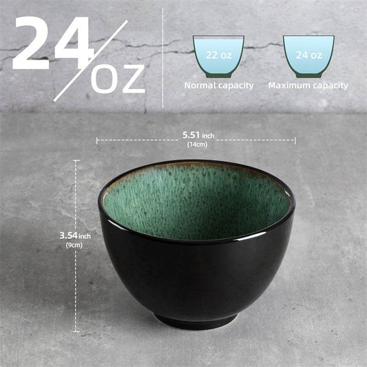 Creative Western Food Kiln Change Peacock Green Bowl 24oz Bowl Set Of 4 For Cereal, Salad, Pasta, Soup, Dessert, Serving Dishwasher, Microwave And Oven - Holy Mango Store