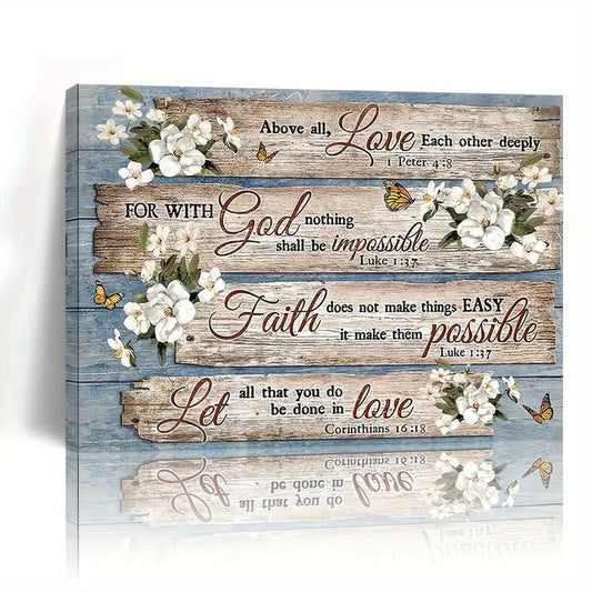 Inspirational Bible Verse Framed Canvas – Floral Country Decor