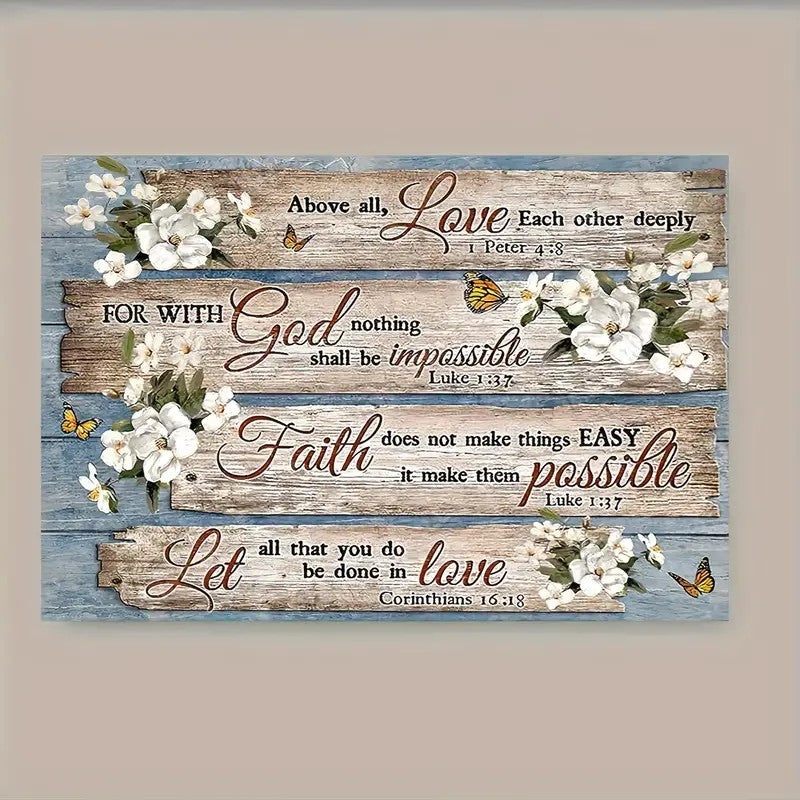Inspirational Bible Verse Framed Canvas – Floral Country Decor