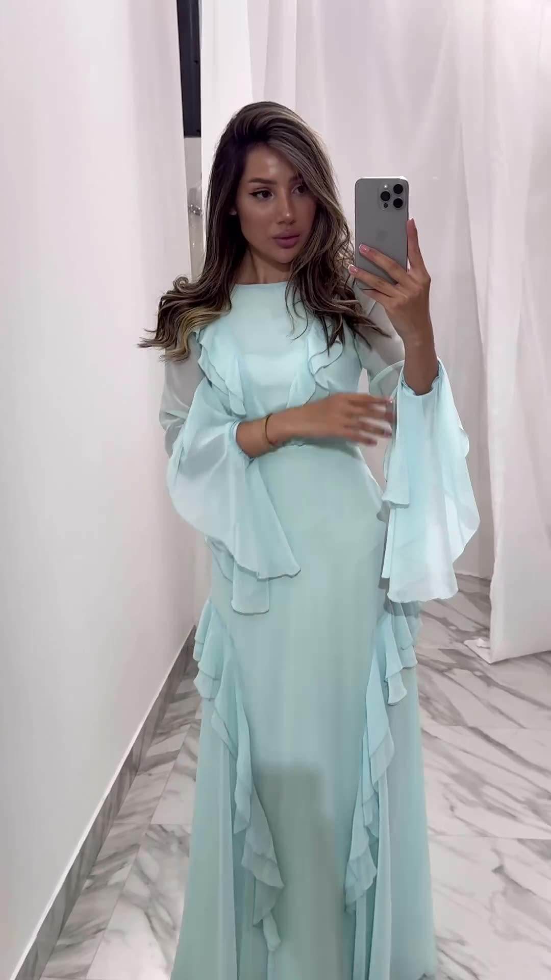 Round Neck Ruffled Long Sleeve Maxi Dress - Holy Mango Store