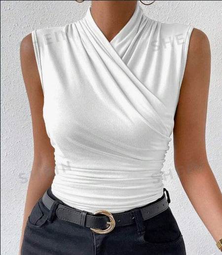 Women's Fashion Summer Solid Color Crisscross Pleated Sleeveless Tank Top - Holy Mango Store