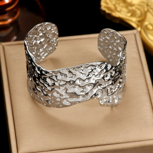 Hammered Cuff Bracelet – Silver-Tone Artisan Finish