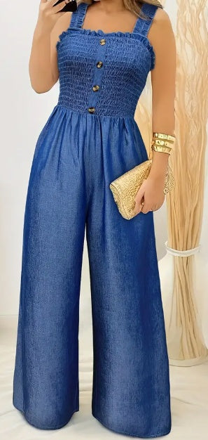 Women’s Ruched Wide-Leg Jumpsuit – Effortless Summer Glam