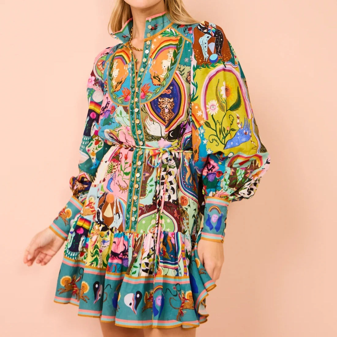 Animal Print Cardigan Shirt Dress