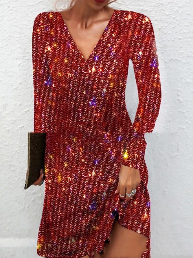 Sequined V‑Neck High‑Waist Party Dress