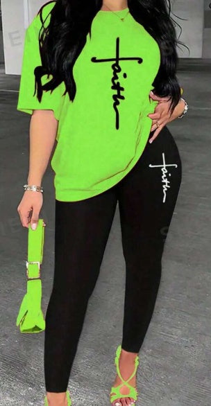 FAITH Alphabet Print Tee & Leggings Set