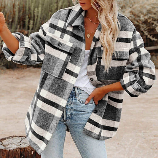 Plaid Button Flannel Woolen Shirt - Holy Mango Store
