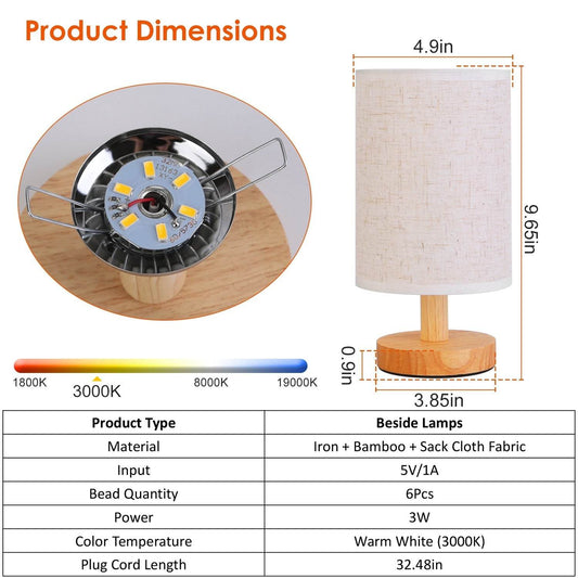 Warm White Bedside Lamp USB Plug Modern Bedroom Lamp - Holy Mango Store