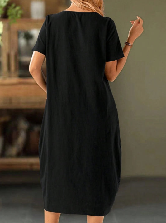 Button Front Pocket Casual Midi Dress