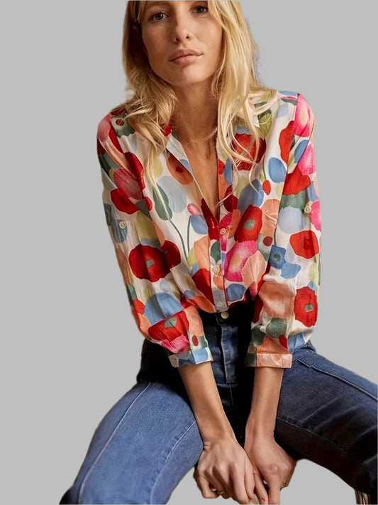 Women's Shirt Long Sleeved Shirt Casual Printed Flower Shirt - Holy Mango Store