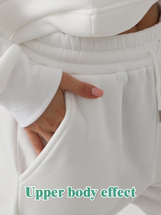 Women’s Solid Color Long Sleeve Sweatshirt Set – Cozy Casual Style