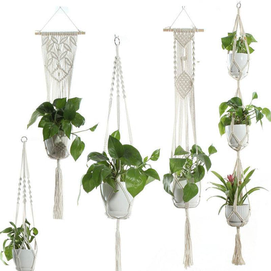 Flower Pot Net Bag Beige Cotton Rope Indoor Plant Hanger Hanging Basket Sling - Holy Mango Store