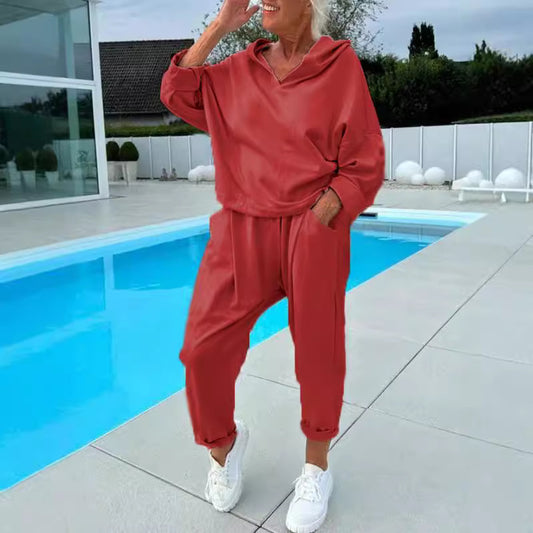 Women’s Solid Color Hooded Sweatshirt Set