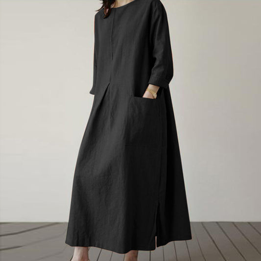 Autumn Solid Elegant Cotton Dress