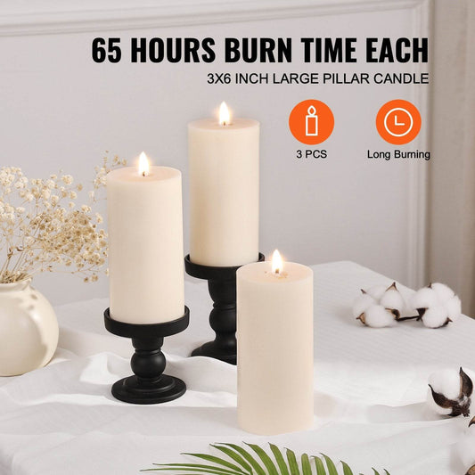 VEVOR 3 Pack Unscented Pillar Candles 65 Hours Long Burning Christmas White - Holy Mango Store