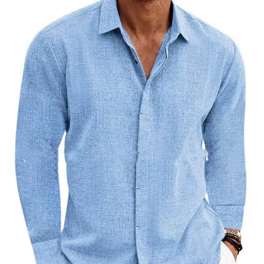 Long Sleeve T-shirt Undershirt Solid Color Long Sleeve Cotton Linen Shirt Men - Holy Mango Store