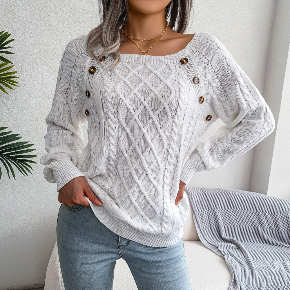 Women’s Cable Knit Button Shoulder Sweater