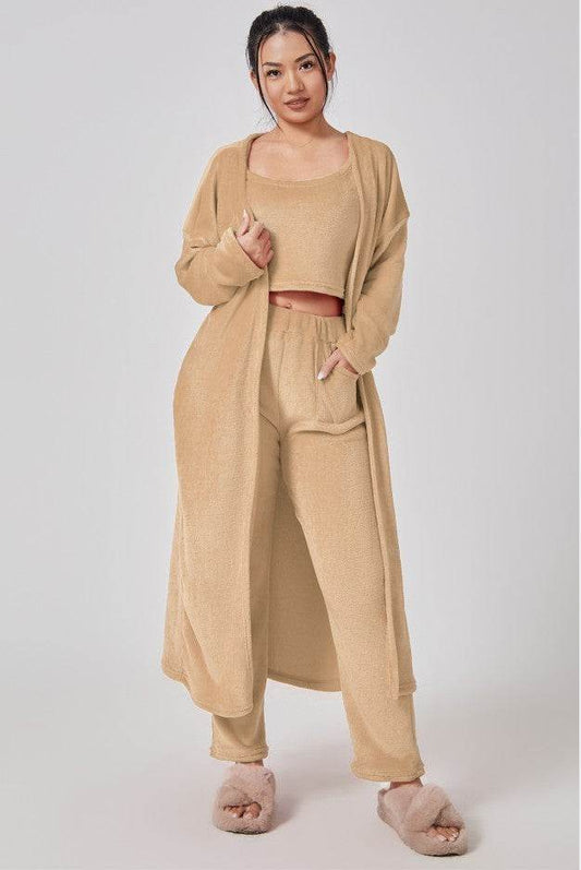 Cozy Pajama Set, 3 Piece Lounge Set, Cute Loungewear, Warm Suit Sets, Matching Set, Lounge Set, 3 Piece Pant Sets, Women Winter Dress - Holy Mango Store