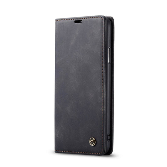 Holy Mango Store Mango Tech black leather folio anti-drop phone case with stitched edges and logo