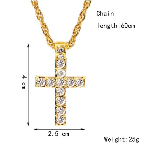 Gold cross pendant necklace with clear stones on a 60cm chain from Holy Mango Store