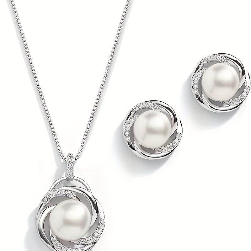 Pearl Wedding Necklace Earrings Jewelry Set For Bride, Bridesmaid, Birthday Gift - Holy Mango Store