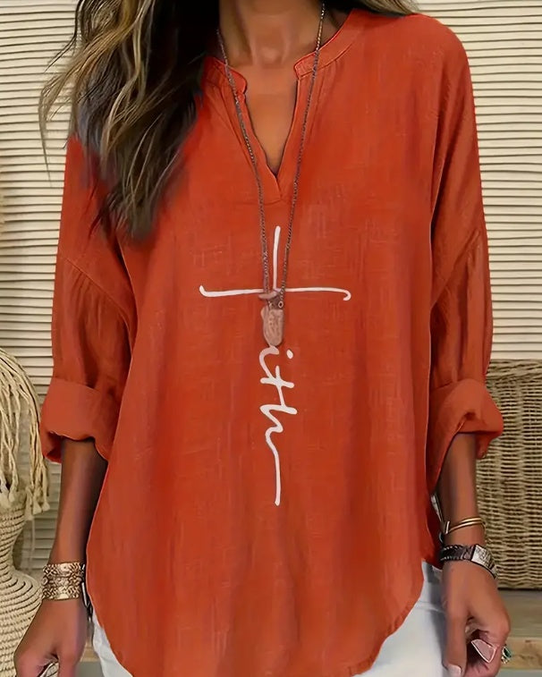 Faith V-Neck Long Sleeve Shirt – Graceful & Light