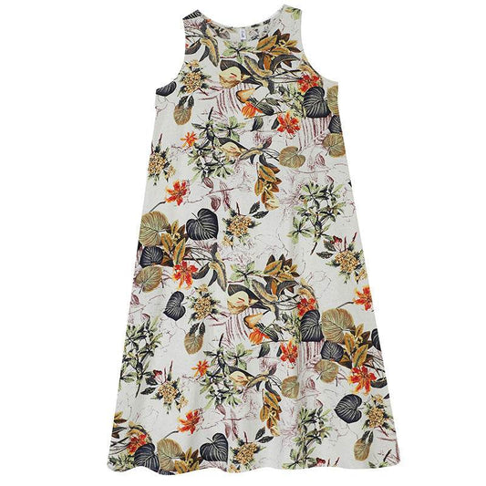 Printed Cotton Linen Round Neck Sleeveless Dress Women's - Holy Mango Store