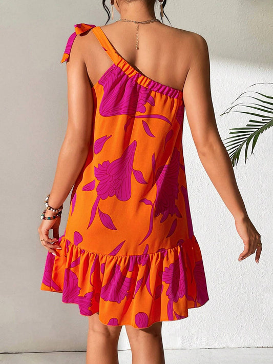 Floral One-Shoulder Ruffle Maxi Dress