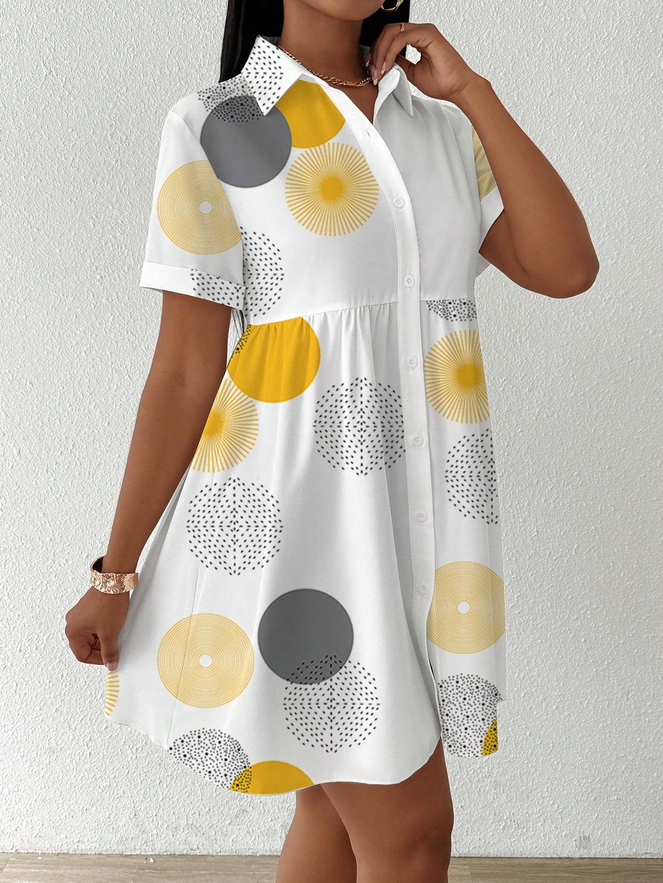 Button‑Front All‑Over Print Shirt Dress