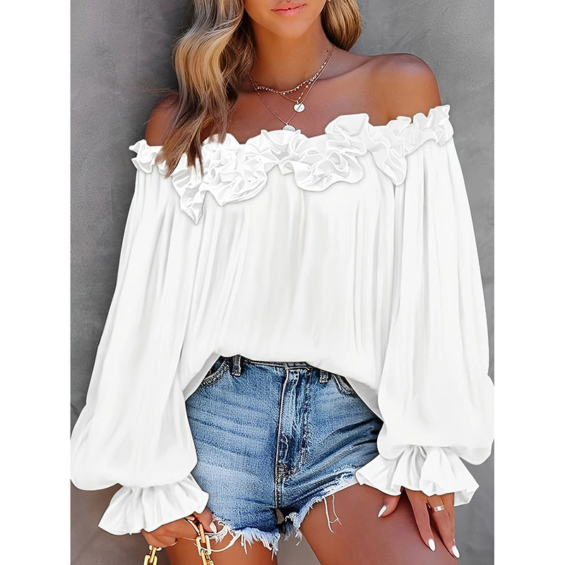 Women's Summer Off Shoulder Top Ruffle Long Sleeve Blouse Casual Loose Shirts