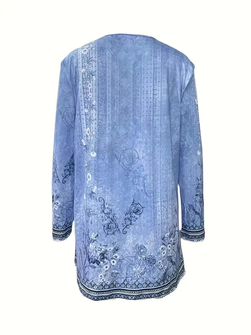 Chaqueta ligera informal de manga larga con estampado para mujer, color azul, primavera y otoño