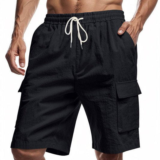 Loose Sports And Leisure Solid Color Linen Drawstring Shorts - Holy Mango Store