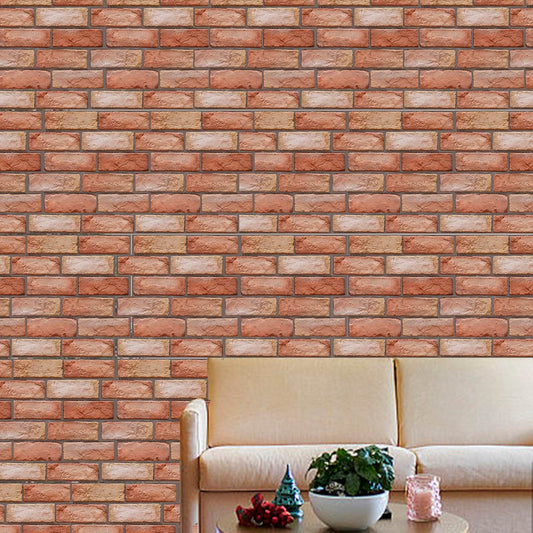 Holy Mango Store 3D brick wall decals for home featured behind beige sofa with table decor