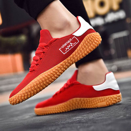 Holy Mango Store men's breathable knit sneakers in red with textured sole for comfort and style