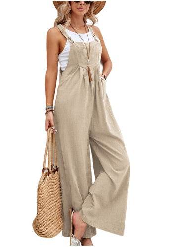 Women's Solid Color Casual Suspender Trousers - Holy Mango Store