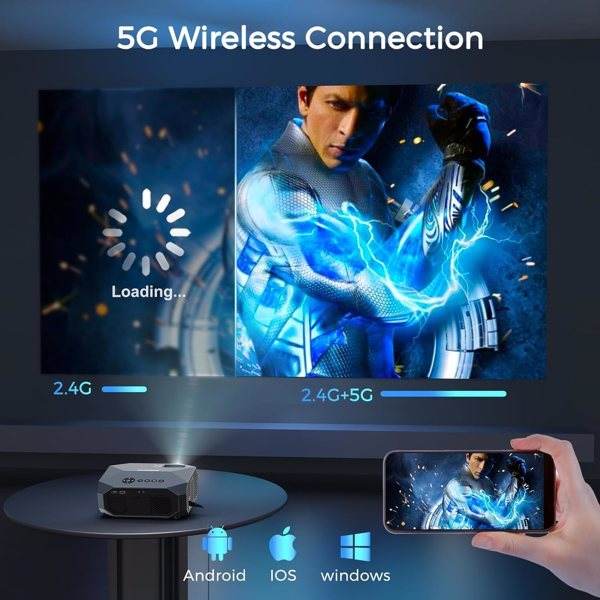 Projector With 5G WiFi And Bluetooth, Native 1080P, Supports 4K, Suitable For Mobile Phones,PCs,TV Sticks,PS5 - Holy Mango Store