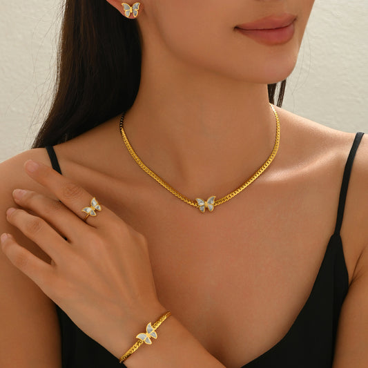 18K Gold Butterfly Jewelry Set – Elegant 4PC Gift for Her