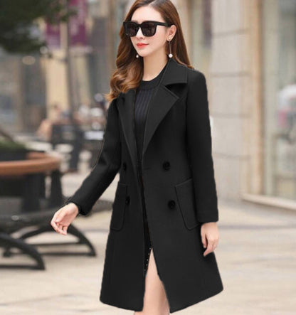 Vintage Tweed Double-Breasted Coat – Mid-Length Windbreaker