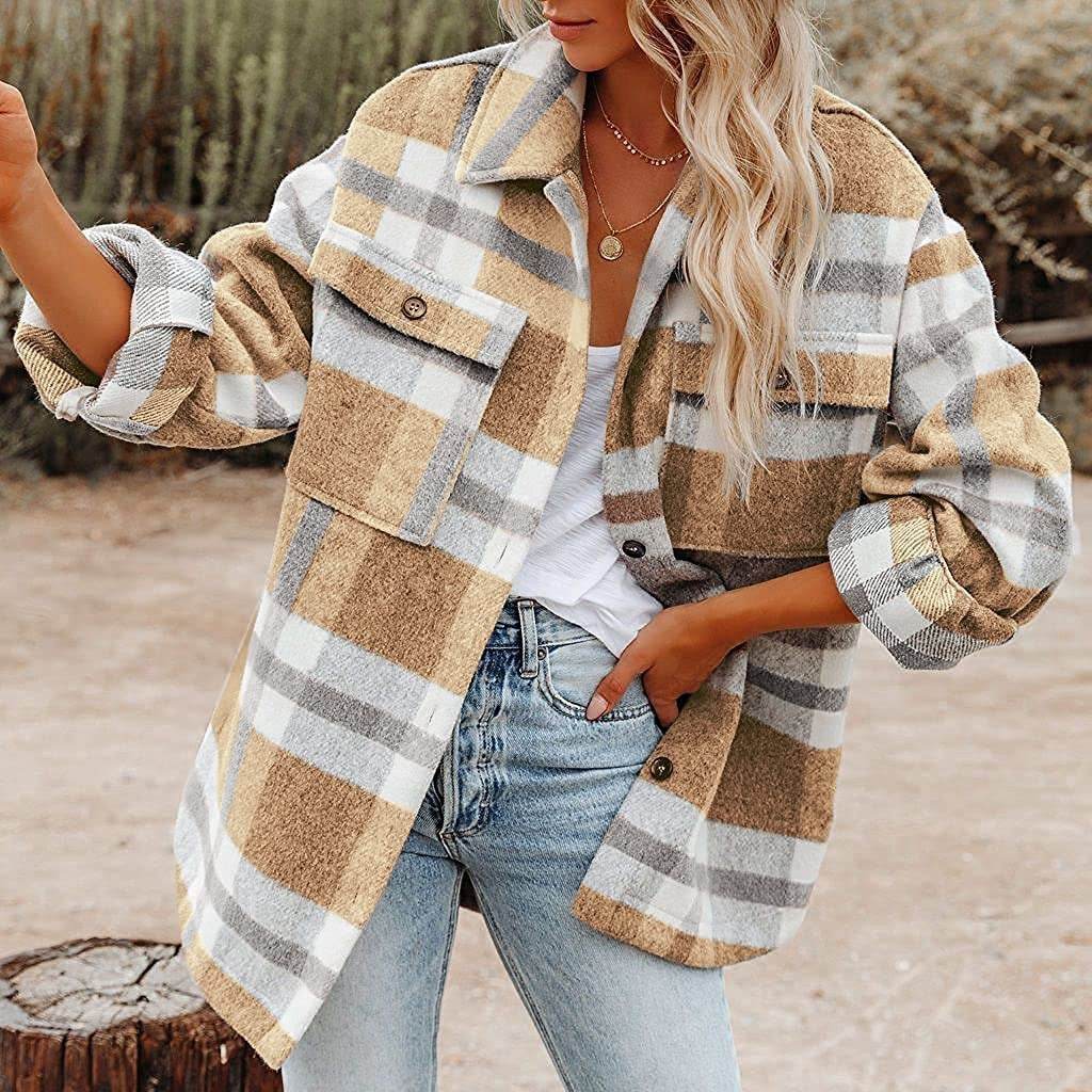 Plaid Button Flannel Woolen Shirt - Holy Mango Store