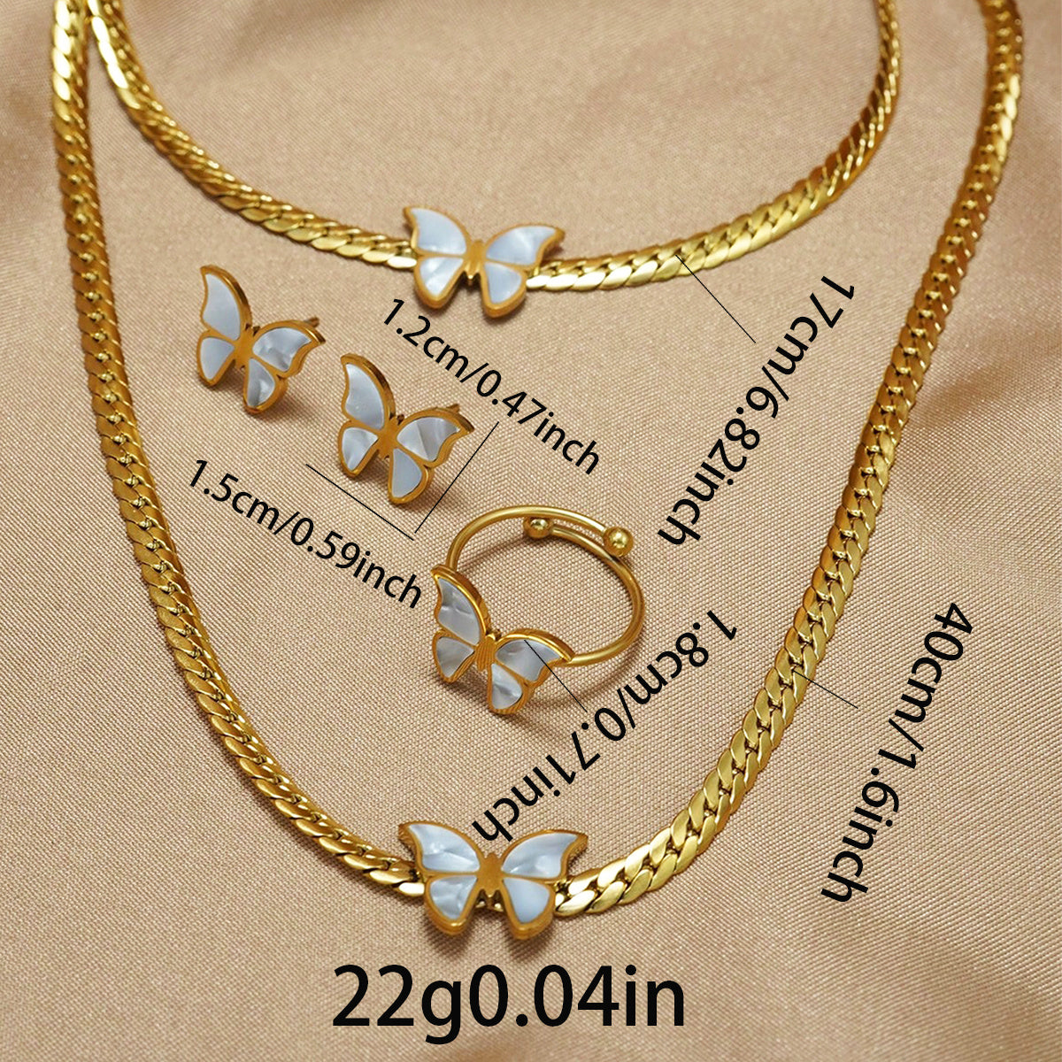 18K Gold Butterfly Jewelry Set – Elegant 4PC Gift for Her