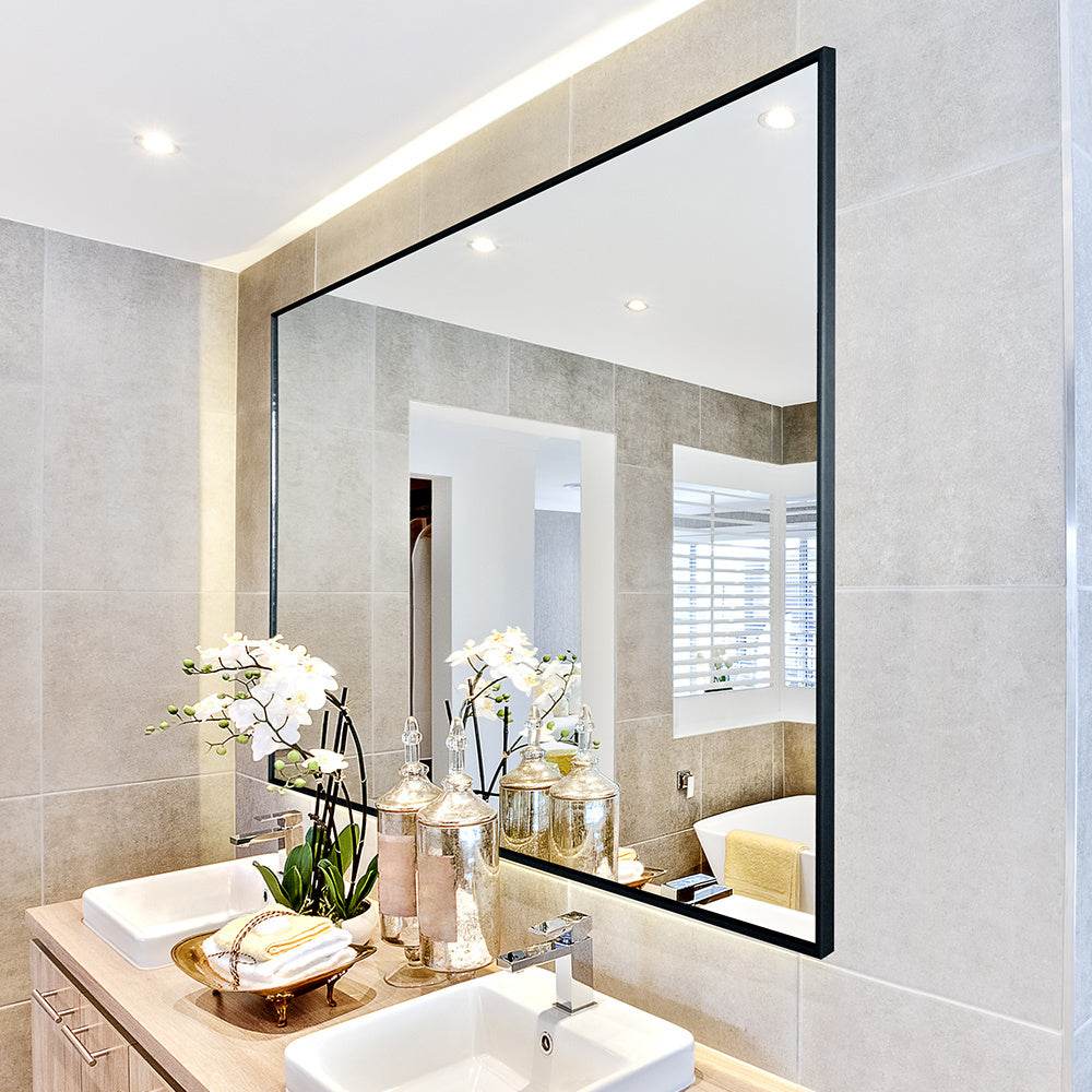 36x24 inches Modern Black Bathroom Mirror with Aluminum Frame Vertical or Horizontal Hanging Decorative Wall Mirrors for Living Room Bedroom - Holy Mango Store